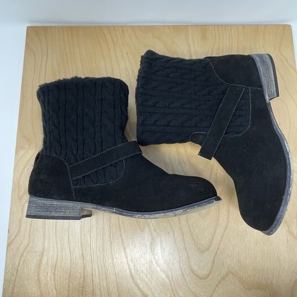 BearPaw Black Suede/Knit Shania Ankle Boots Sz 9 - Picture 5 of 9
